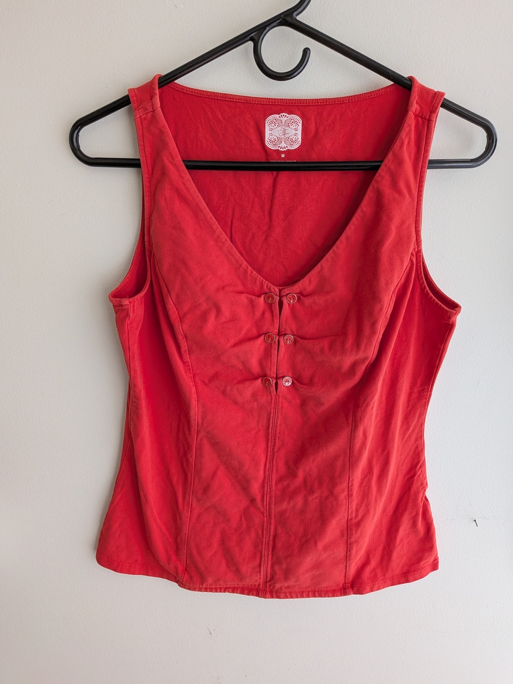 Y2K Tommy Hilfiger Red V-Neck Button Front Tank In Excellent Condition